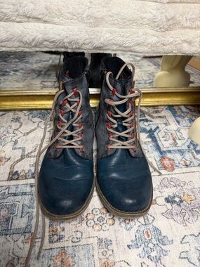 Rieker Navy and Charcoal Suede Lace-Up Boots